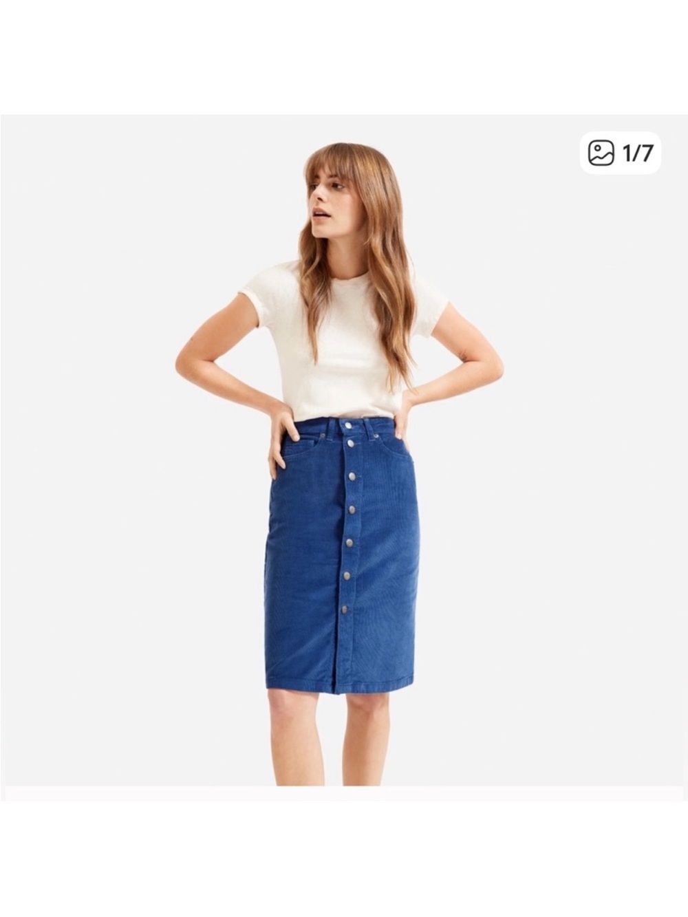 Woman’s Everlane midi button front skirt corduroy